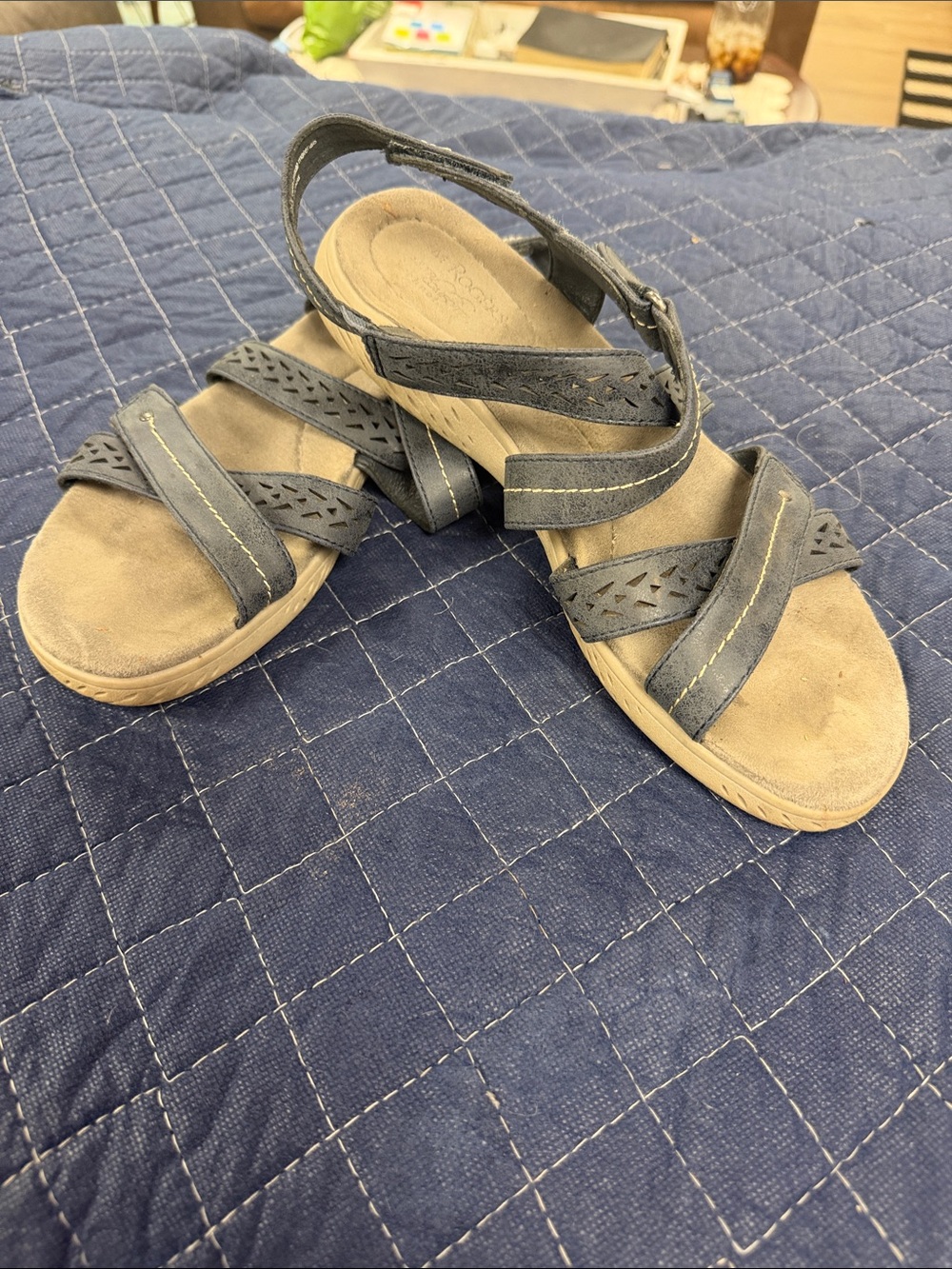 Kim Rogers Navy Blue and Tan Strappy Comfort Sandals